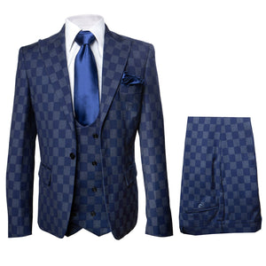 Rossi Man MAX Collection RM1838 ?? Modern Slim Fit 3-Piece Navy Check Suit for Men