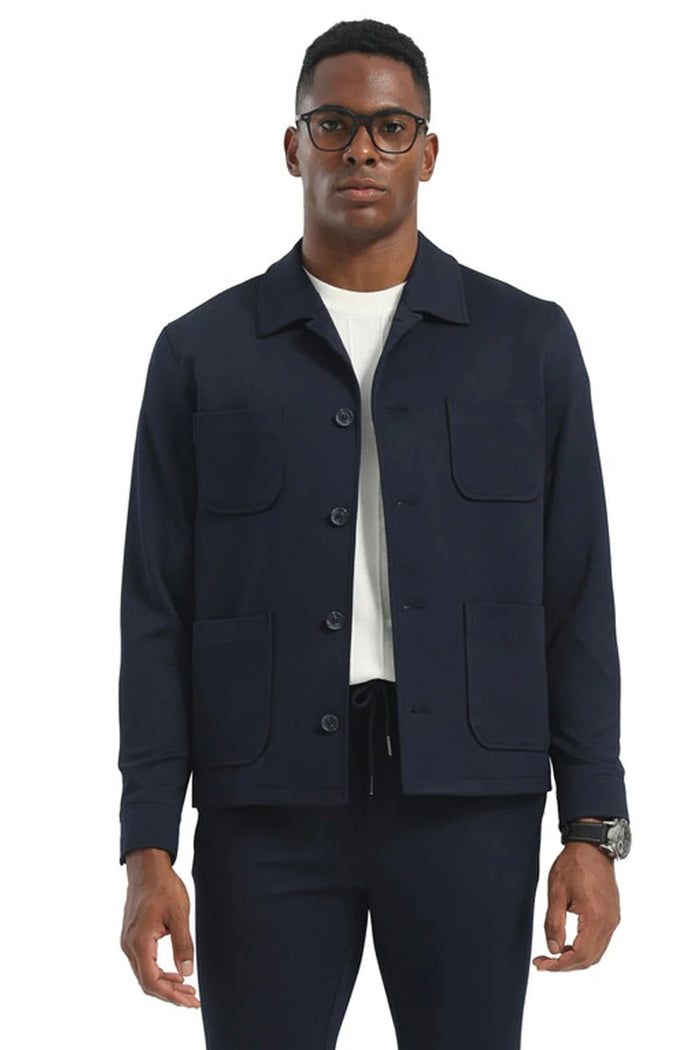 Men's Casual Walking Casual Suit Jacket and Pant Set in Navy Blue Safari Military Style 70s Fashion