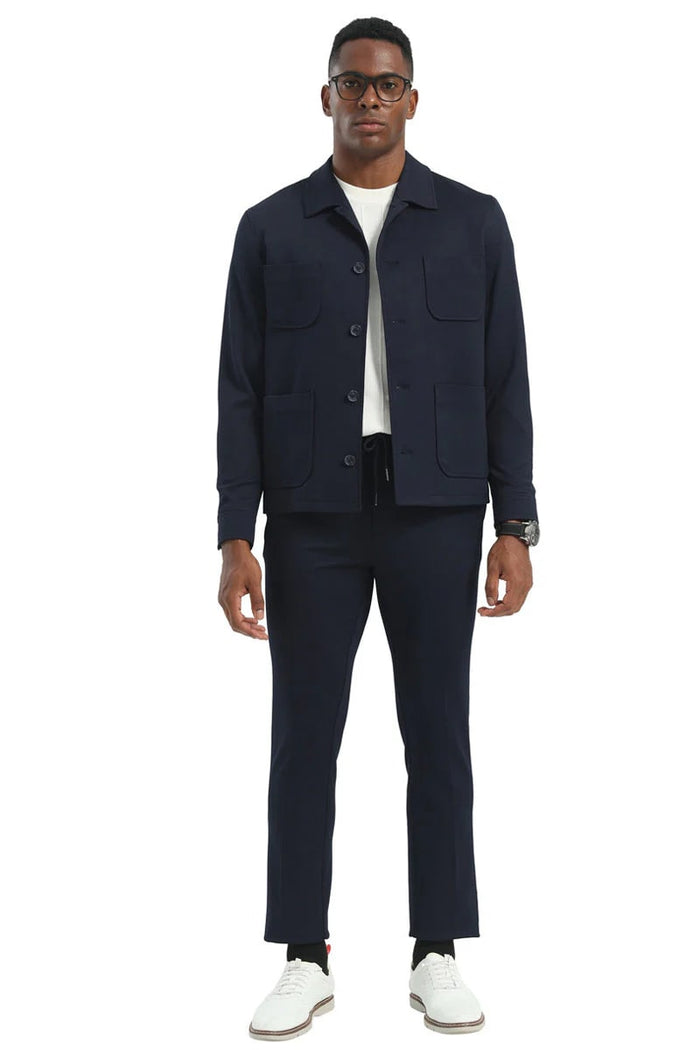 Men's Casual Walking Casual Suit Jacket and Pant Set in Navy Blue Safari Military Style 70s Fashion