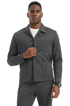 Mens Casual Walking Casual Suit Jacket and Pant Set in Grey Safari Military Style 70s Fashion