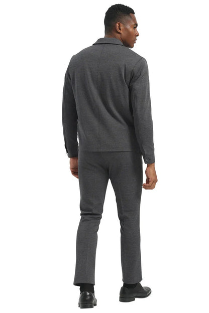 Mens Casual Walking Casual Suit Jacket and Pant Set in Grey Safari Military Style 70s Fashion