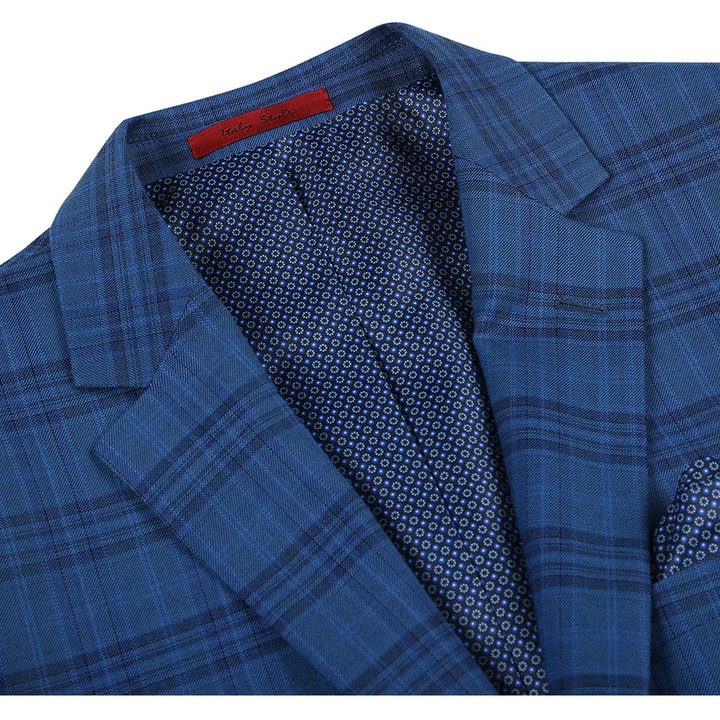 Saco vaquero - Western Sport Coat - Western Blazer- Mens Two Button Slim Fit Sport Coat Blazer In Medium Indigo Blue Windowpane Plaid