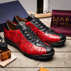 marco-di-milano-saulo-mens-shoes-black-red-exotic-ostich-alligator-casual-sneakers