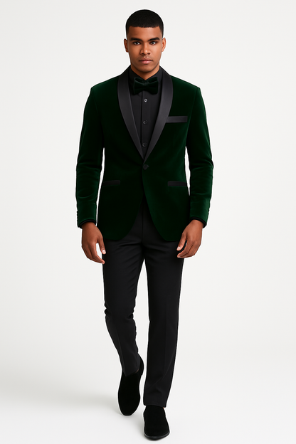 Mens Velvet Shawl Tuxedo Dinner Jacket in Hunter Green
