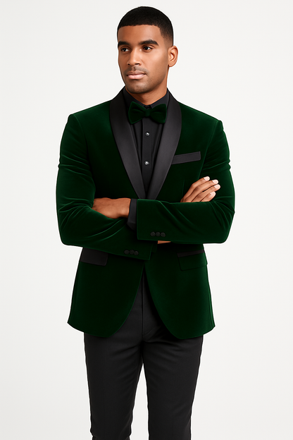 Mens Velvet Shawl Tuxedo Dinner Jacket in Hunter Green