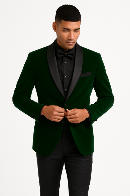 Mens Velvet Shawl Tuxedo Dinner Jacket in Hunter Green