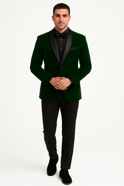Mens Velvet Shawl Tuxedo Dinner Jacket in Hunter Green