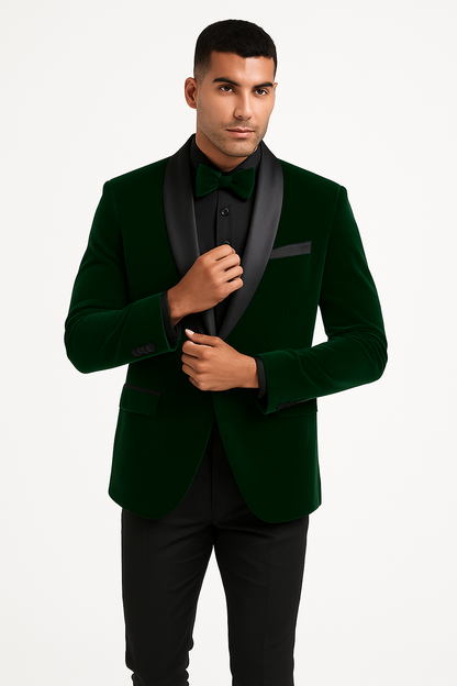 Mens Velvet Shawl Tuxedo Dinner Jacket in Hunter Green