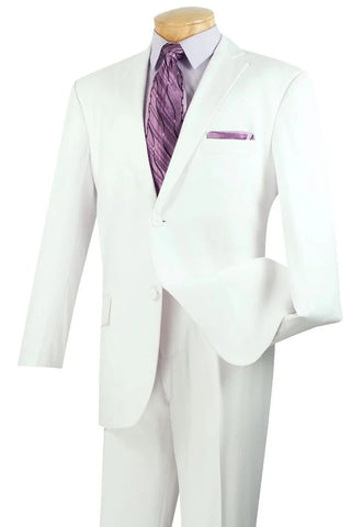 Mens Modern Fit Two Button Poplin Suit in White - Men's Tuxedo USA