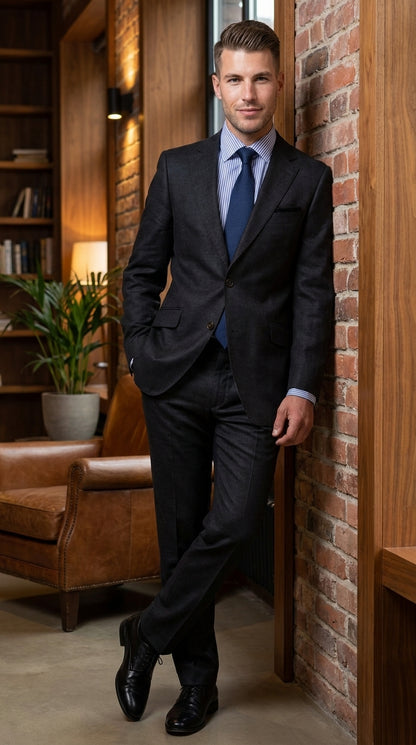 Men’s Black Linen Summer Suit – Big & Tall Beach Wedding 2-Piece Suit