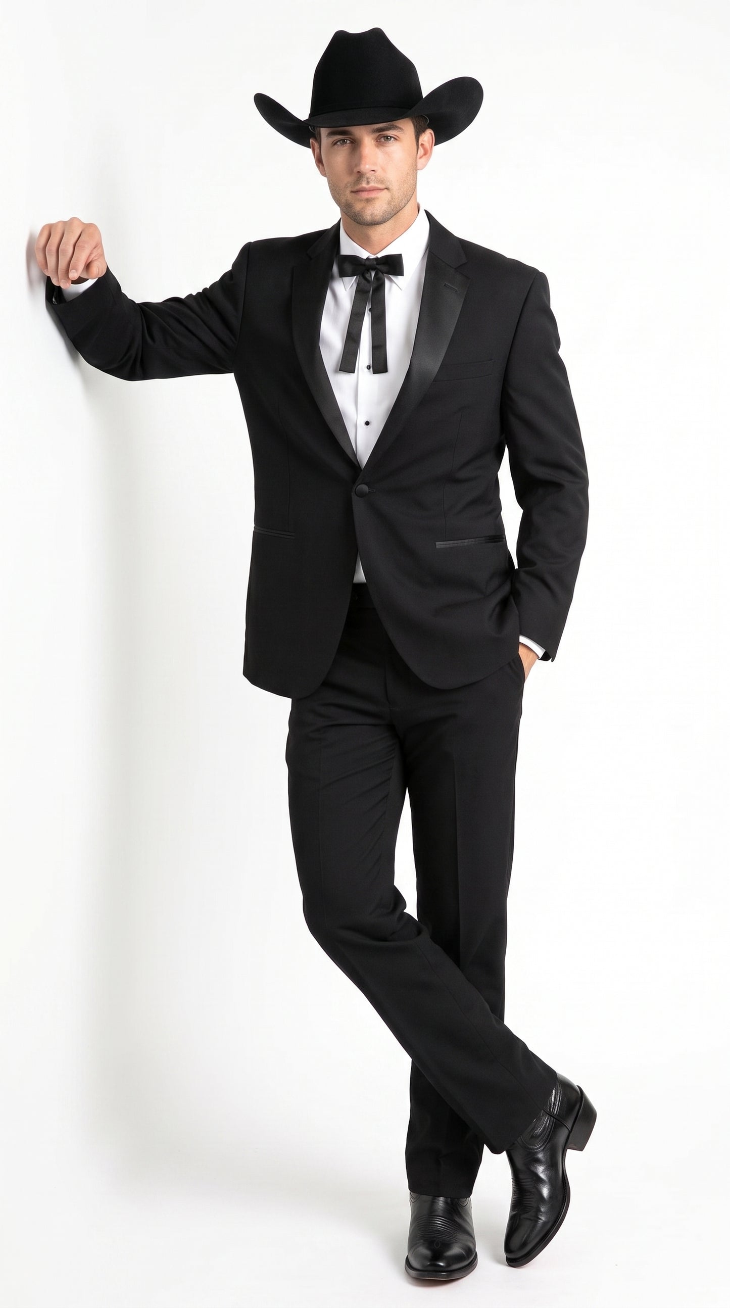 Men's Black Western Cowboy Wedding Tuxedo – One Button Formal Ranch Wedding Suit