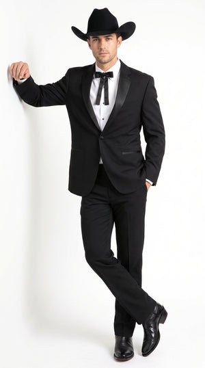 Men's Black Western Cowboy Wedding Tuxedo – One Button Formal Ranch Wedding Suit