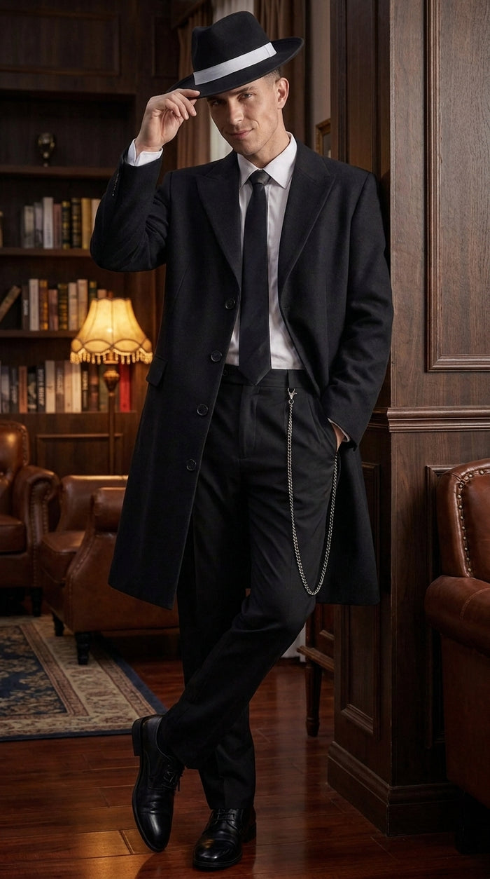 Men’s Charcoal Grey Vested Long Tuxedo Suit, Gangster Style Formal Wedding Prom Outfit
