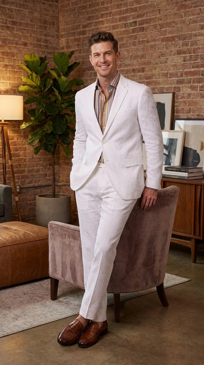 Men’s White Linen 2-Piece Summer Suit – Beach & Destination Wedding Suit