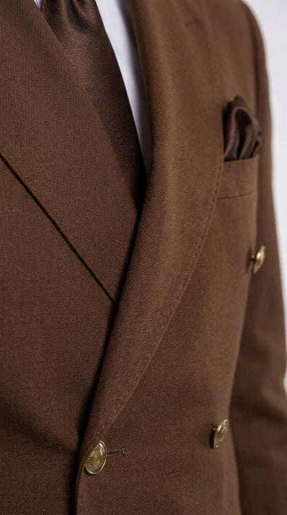 Rossi Man Men’s Brown Double Breasted Suit, Modern Fit Formal Wedding Business Dress Suit