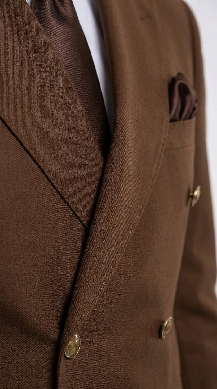 Rossi Man Men’s Brown Double Breasted Suit, Modern Fit Formal Wedding Business Dress Suit