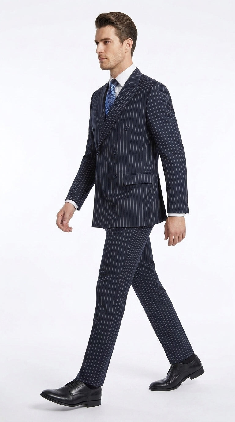 Men’s Navy Pinstripe Double-Breasted Suit – 1920s Gangster Wedding, Gatsby and Formal Suit
