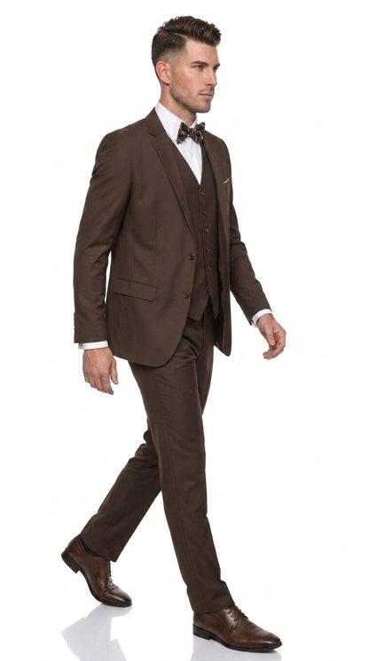 Men’s Brown 3-Piece Suit – Two-Button Wedding, Business and Formal Suit with Matching Vest