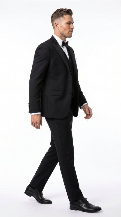 Men’s Black Great Gatsby Inspired Vested Tuxedo, Leonardo DiCaprio Style Formal Wedding Prom Suit