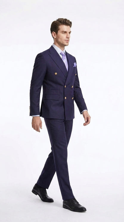 Rossi Man Men’s Purple Double Breasted Suit, Modern Fit Formal Wedding Business Dress Suit