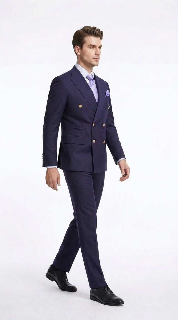 Rossi Man Men’s Purple Double Breasted Suit, Modern Fit Formal Wedding Business Dress Suit