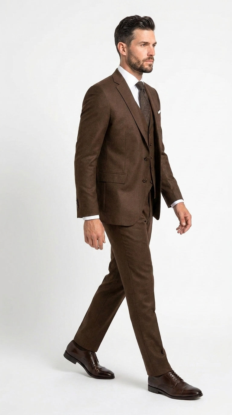 Men’s Chocolate Brown One Button Tuxedo Suit, Formal Groom Wedding Prom Dinner Suit