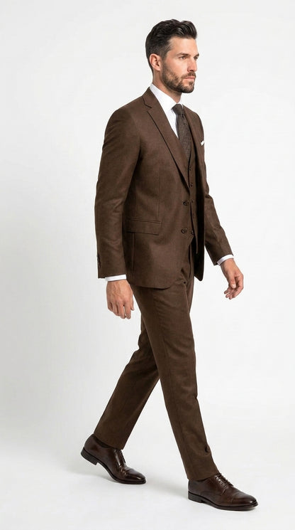 Men’s Chocolate Brown One Button Tuxedo Suit, Formal Groom Wedding Prom Dinner Suit