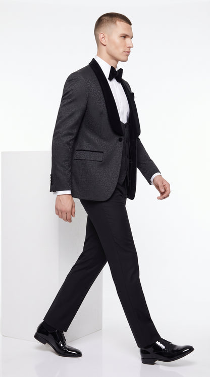 Rossi Men’s Classic 3 Piece Smoking Style Tuxedo Suit, Formal Wedding Prom Eveningwear Suit