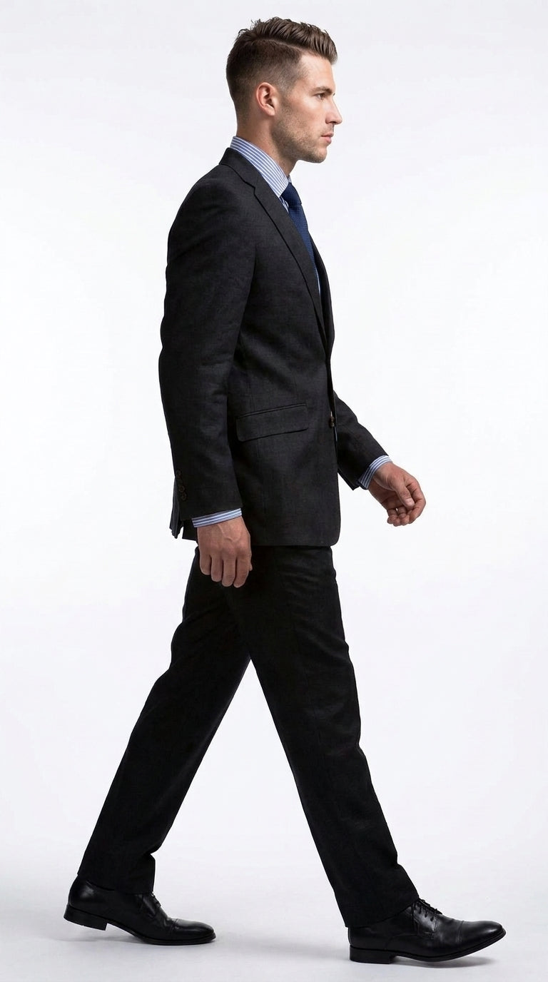 Men’s Black Linen Summer Suit – Big & Tall Beach Wedding 2-Piece Suit