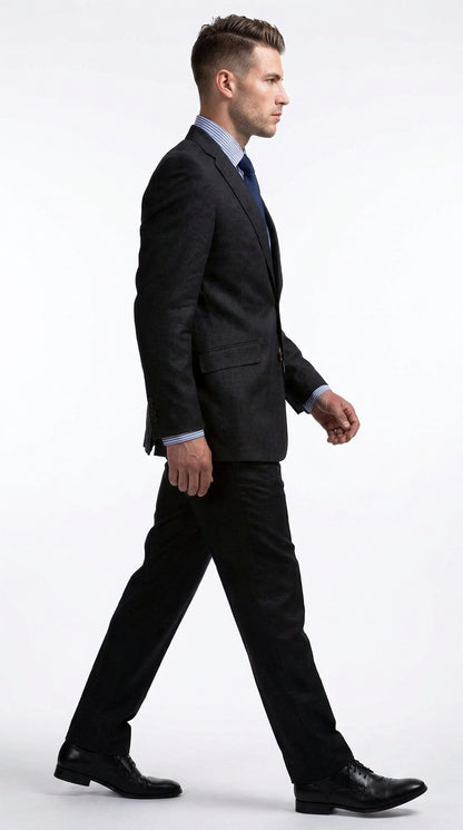 Men’s Black Linen Summer Suit – Big & Tall Beach Wedding 2-Piece Suit
