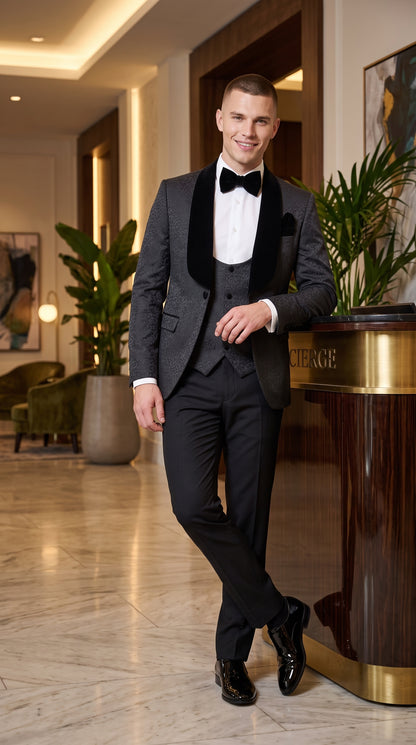 Rossi Men’s Classic 3 Piece Smoking Style Tuxedo Suit, Formal Wedding Prom Eveningwear Suit