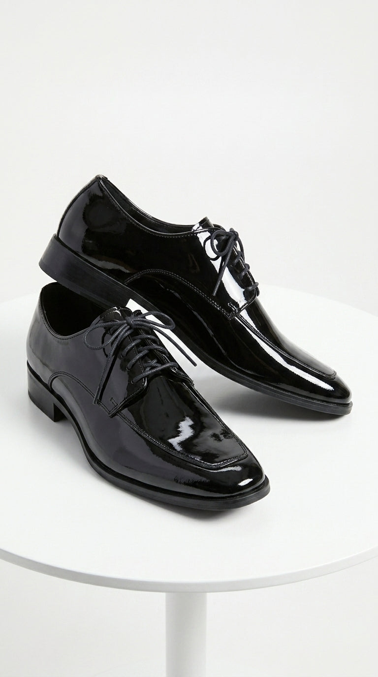 Men’s Vangelo TUX-3 Black Patent Oxford Dress Shoes, Formal Wedding Prom Tuxedo Shoes