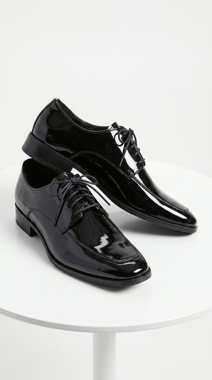 Men’s Vangelo TUX-3 Black Patent Oxford Dress Shoes, Formal Wedding Prom Tuxedo Shoes