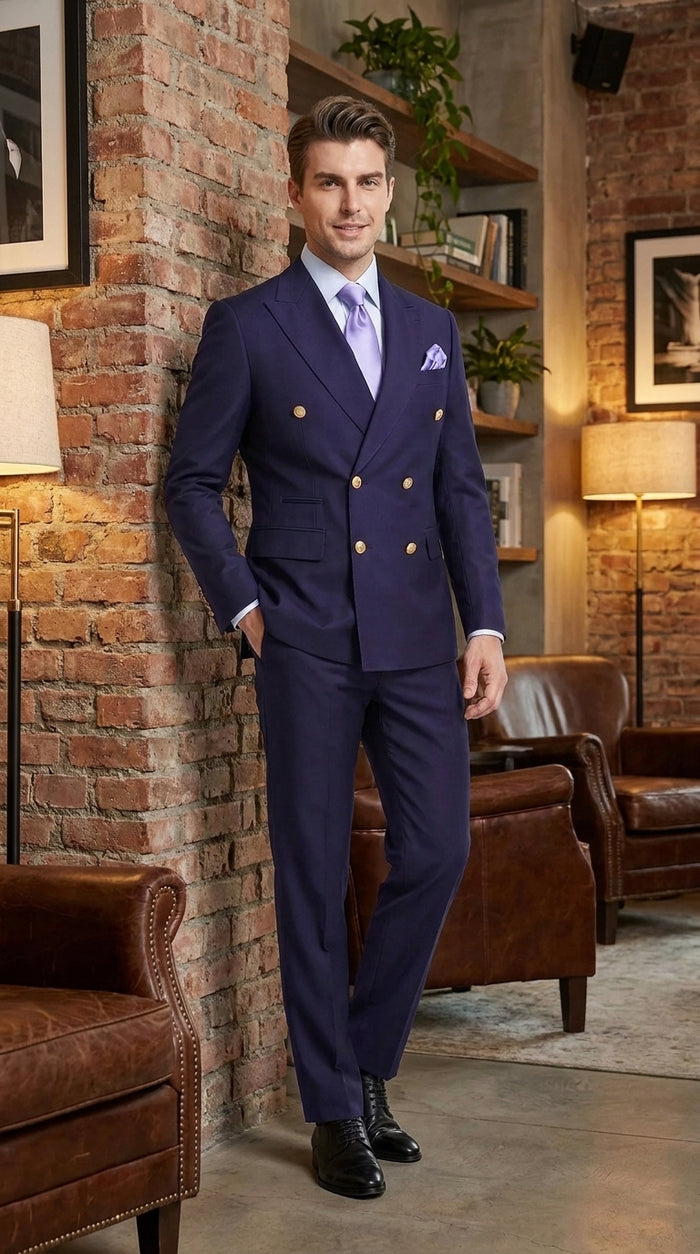 Rossi Man Men’s Purple Double Breasted Suit, Modern Fit Formal Wedding Business Dress Suit