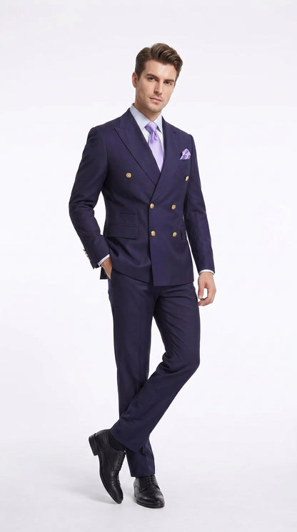Rossi Man Men’s Purple Double Breasted Suit, Modern Fit Formal Wedding Business Dress Suit