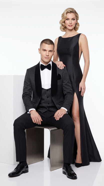 Rossi Men’s Classic 3 Piece Smoking Style Tuxedo Suit, Formal Wedding Prom Eveningwear Suit