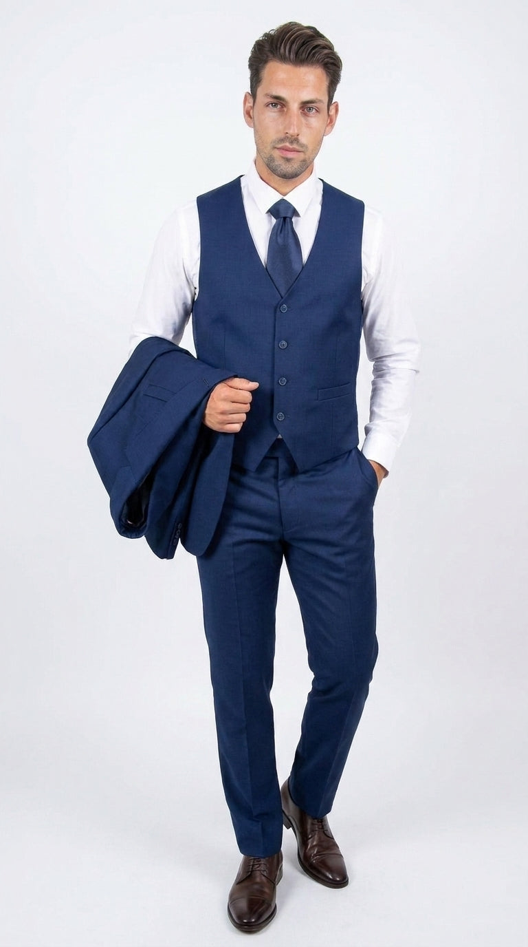 Stacy Adams Men’s Royal Indigo Hybrid Fit 3 Piece Suit, Formal Wedding Prom Dress Suit