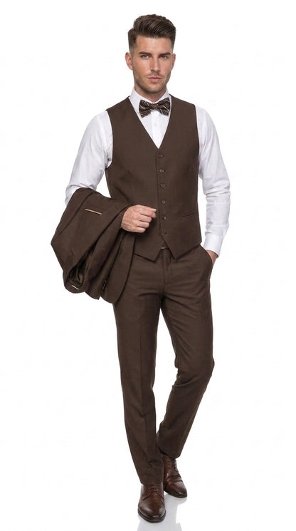 Men’s Brown 3-Piece Suit – Two-Button Wedding, Business and Formal Suit with Matching Vest