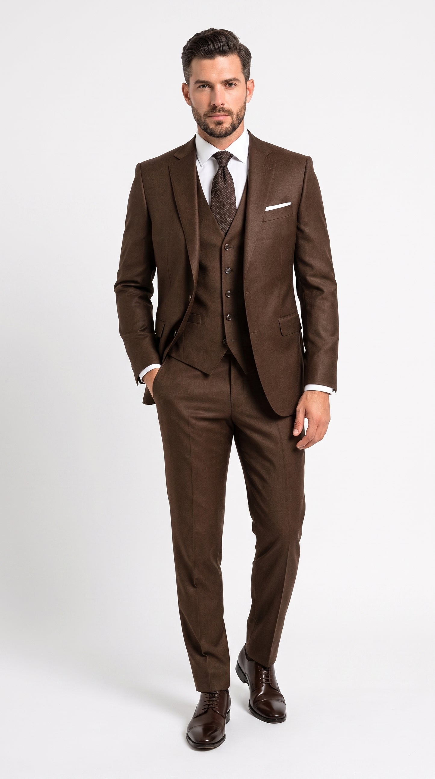 Men’s Chocolate Brown One Button Tuxedo Suit, Formal Groom Wedding Prom Dinner Suit