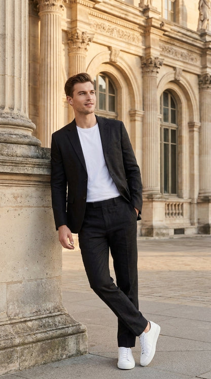 Men’s Black 2-Piece Linen Suit – Lightweight Wedding, Beach and Summer Formal Suit