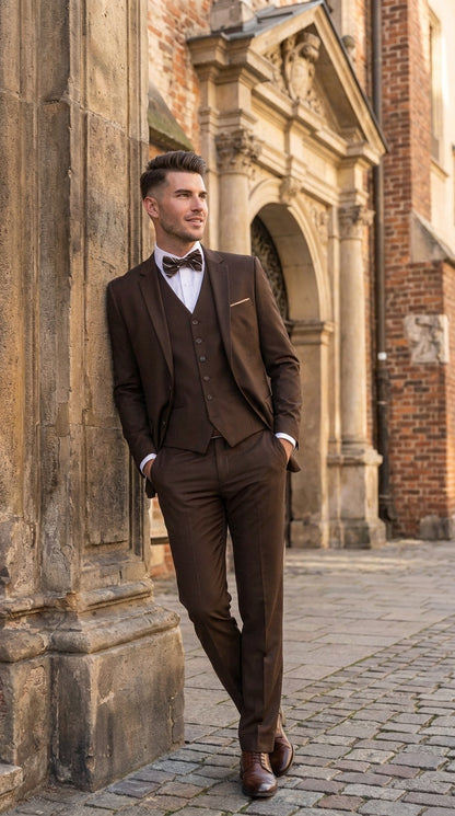 Men’s Brown 3-Piece Suit – Two-Button Wedding, Business and Formal Suit with Matching Vest