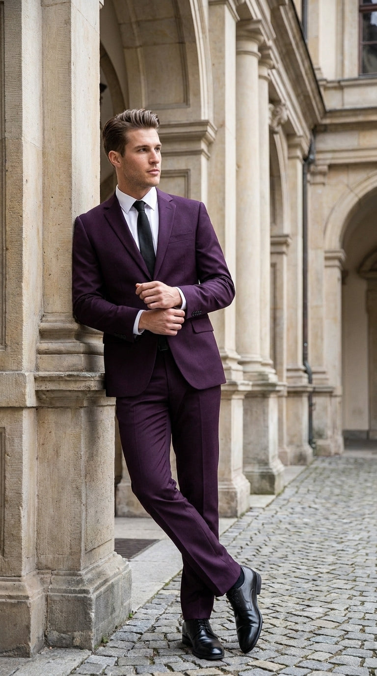 Men’s Eggplant Purple 100% Wool 2-Piece Suit – Business, Wedding and Formal Suit