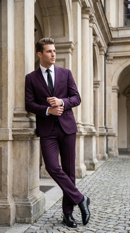 Men’s Eggplant Purple 100% Wool 2-Piece Suit – Business, Wedding and Formal Suit