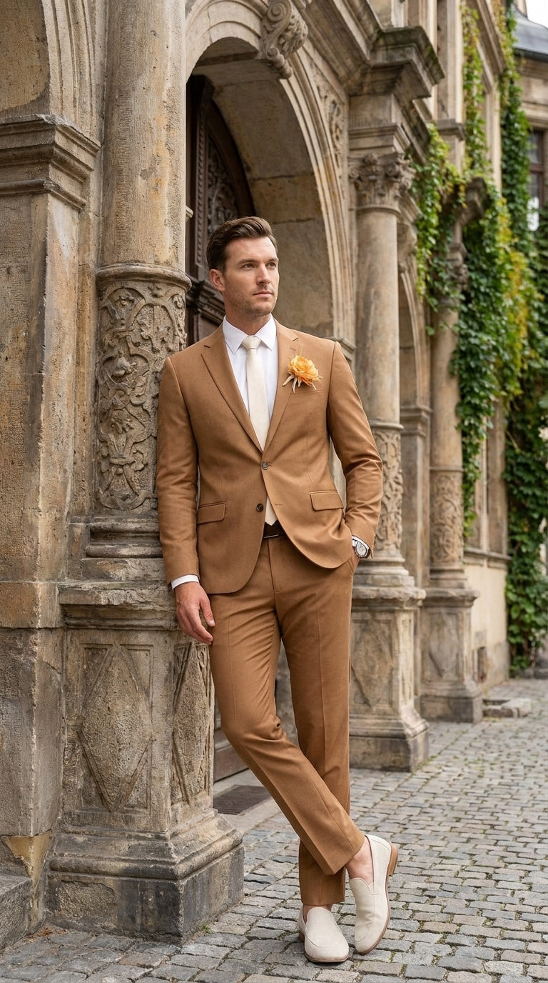 Men’s Rust Brown 2-Piece Wedding Suit – Modern Groom Suit for Fall, Outdoor and Formal Events