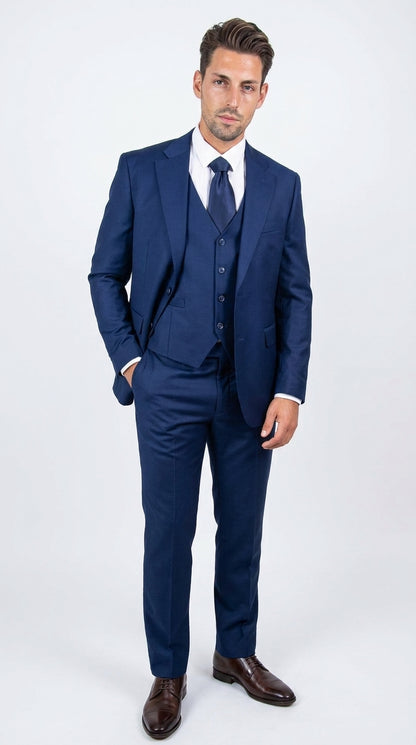 Stacy Adams Men’s Royal Indigo Hybrid Fit 3 Piece Suit, Formal Wedding Prom Dress Suit