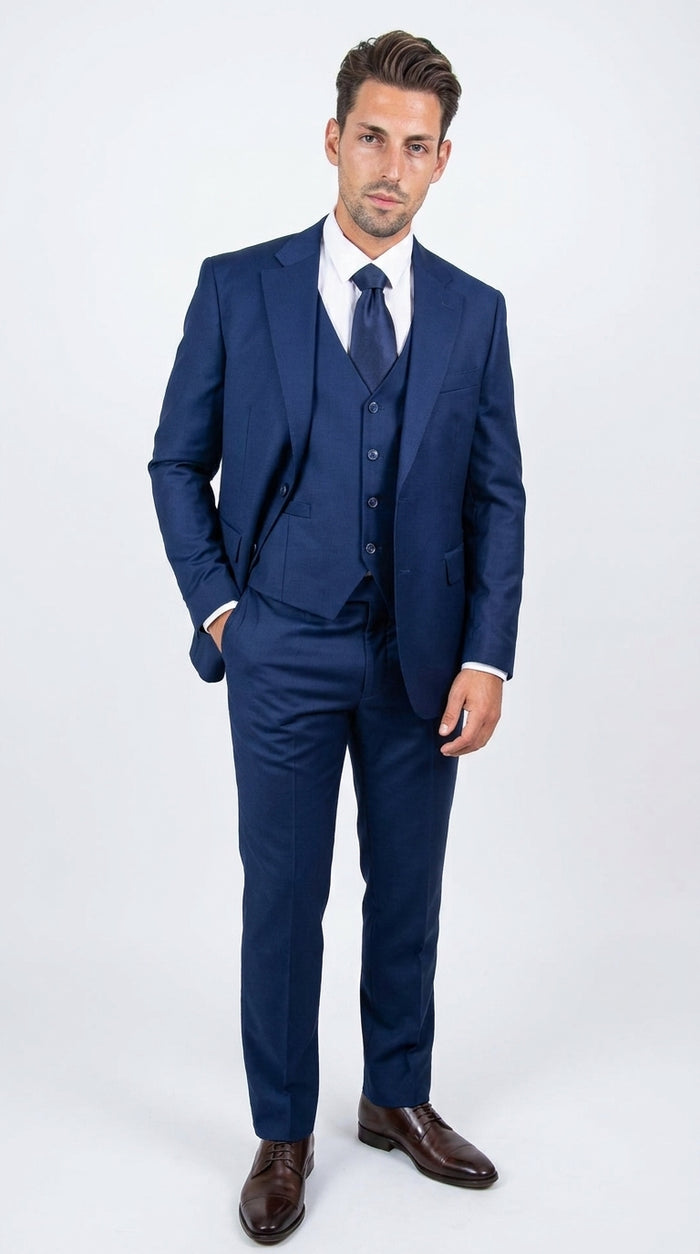 Stacy Adams Men’s Royal Indigo Hybrid Fit 3 Piece Suit, Formal Wedding Prom Dress Suit