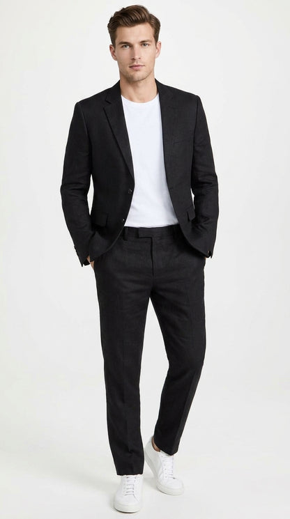 Men’s Black 2-Piece Linen Suit – Lightweight Wedding, Beach and Summer Formal Suit