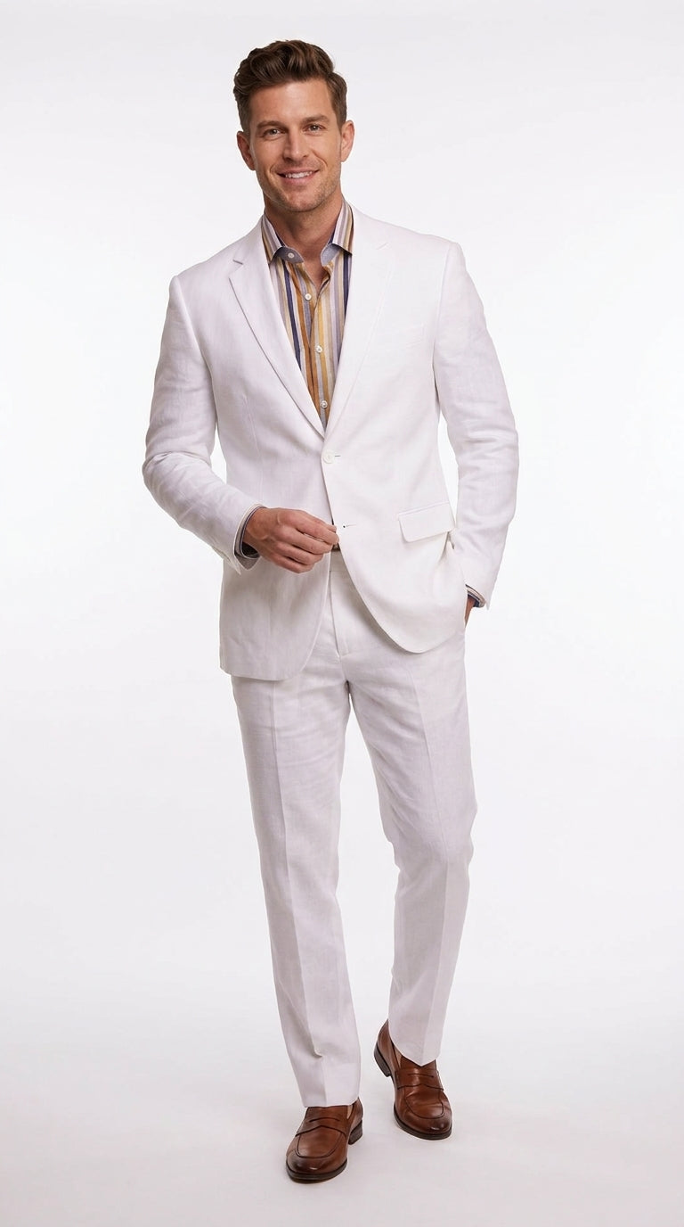 Men’s White Linen 2-Piece Summer Suit – Beach & Destination Wedding Suit