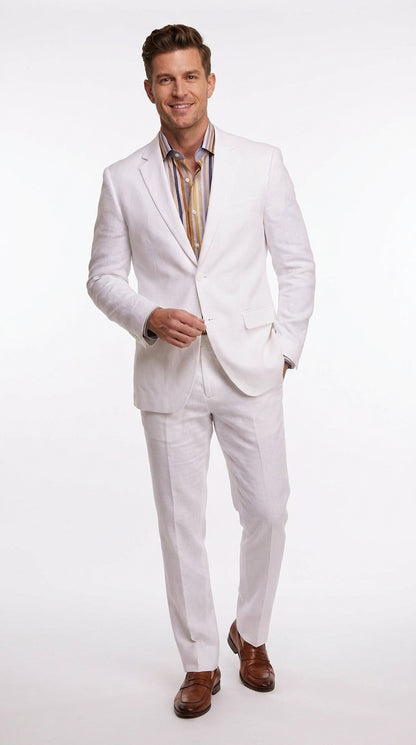 Men’s White Linen 2-Piece Summer Suit – Beach & Destination Wedding Suit