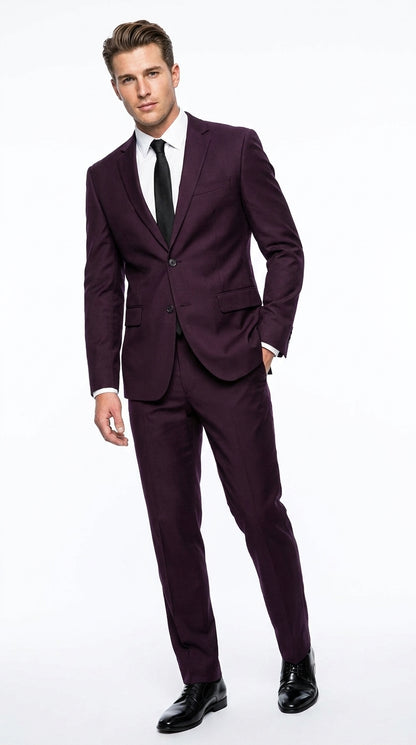 Men’s Eggplant Purple 100% Wool 2-Piece Suit – Business, Wedding and Formal Suit